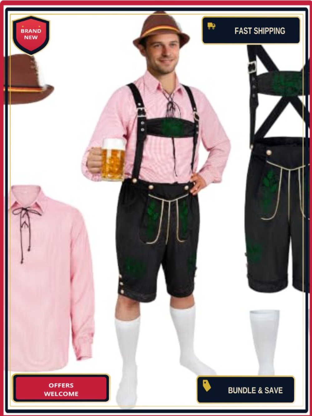Oktoberfest Lederhosen Costume Set Men Bavarian Halloween Polyester